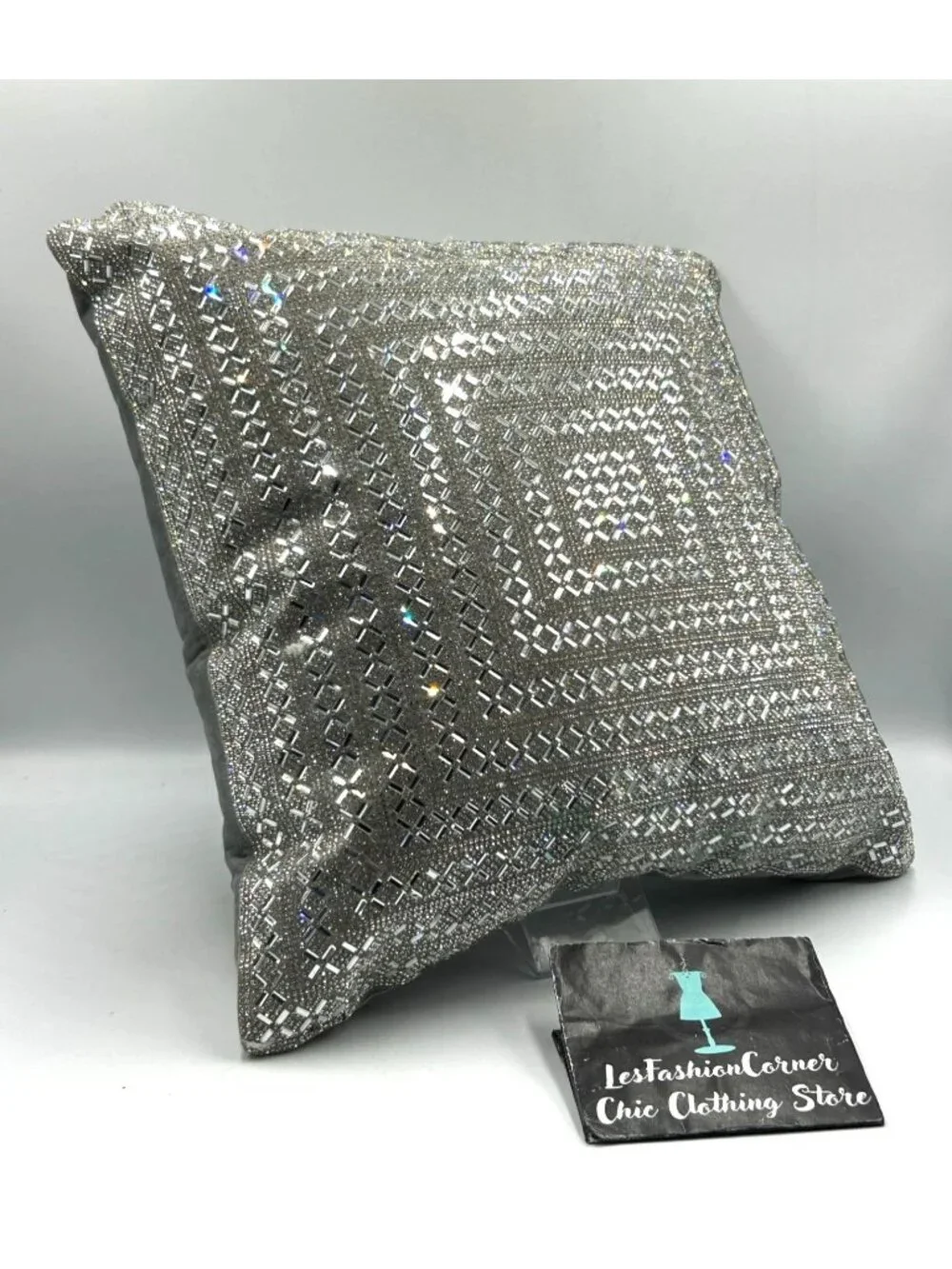 Sparkle Home Silver Madison Ave Jeweled Decorative Rhinestone Pillow 16x16 3518